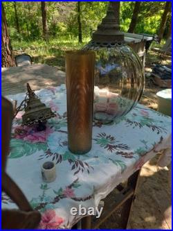 Large Optic Swirl Glass MCM Vintage Hanging Swag Lamp Sold As Is