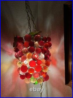 Large Pink Vintage Lucite Grape Swag Light Lamp Groovy Hippie 60s 70s Retro Gold
