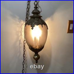 Large ScaleChained Hanging Swag Light Fixture With Smoke Glass Globe Circa 1960s