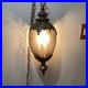 Large ScaleChained Hanging Swag Light Fixture With Smoke Glass Globe Circa 1960s