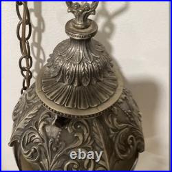 Large ScaleChained Hanging Swag Light Fixture With Smoke Glass Globe Circa 1960s