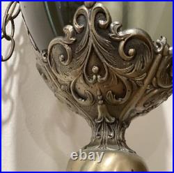 Large ScaleChained Hanging Swag Light Fixture With Smoke Glass Globe Circa 1960s