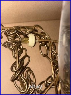 Large ScaleChained Hanging Swag Light Fixture With Smoke Glass Globe Circa 1960s