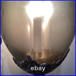 Large ScaleChained Hanging Swag Light Fixture With Smoke Glass Globe Circa 1960s