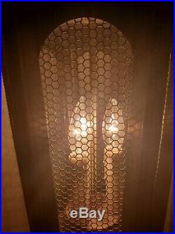 Large VTG Hanging Light Swag Tudor Mesh Metal Pendant Mid Century Lamp Gothic