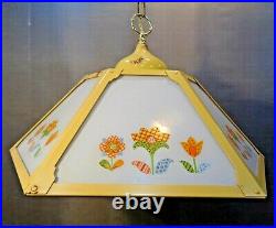 Large VTG Mid Century Modern Yellow Floral Hanging Swag Lamp 1960's Rewired