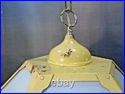 Large VTG Mid Century Modern Yellow Floral Hanging Swag Lamp 1960's Rewired