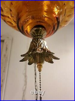 Large VTG Mushroom Amber Glass Globe Swag Hanging Light Mid Century Lamp