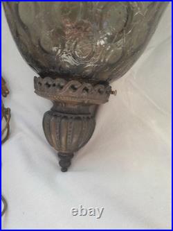 Large Vintage Hanging swag lamp with chain plug in light McM Ornate