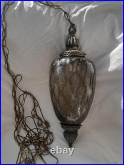 Large Vintage Hanging swag lamp with chain plug in light McM Ornate