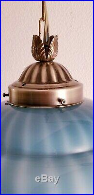 Large Vintage MCM BLUE Cased & Blown Glass Hanging SWAG Lamp