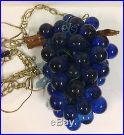 Large Vintage MID Century Blue Purple Lucite Grape Cluster Hanging Swag Lamp