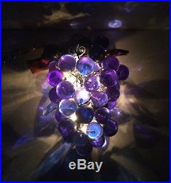 Large Vintage MID Century Blue Purple Lucite Grape Cluster Hanging Swag Lamp
