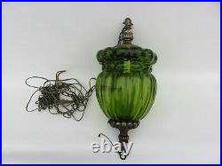 Large Vintage Mid Century Swag Light hanging pendant lamp VTG retro green glass