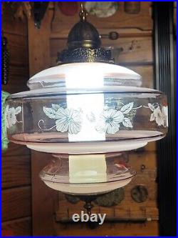 Large Vintage Pink Orchid Flower Hanging Swag Lamp Light