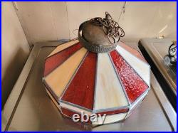 Large Vintage Tiffany Style Stained Glass Hanging Pendant Lamp 17