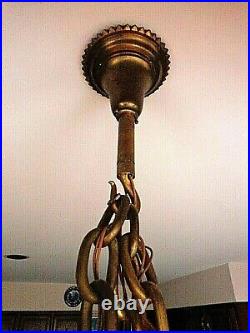 Leaded Glass Hanging Lamp Chandelier Antique Gas Convert To Elec/ Bradley Hubb