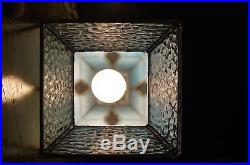 Leaded Slag Glass Hanging Swag Light Diamond Patterned 20 Lamp Mid Century Vtg