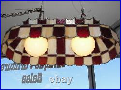 Leaded Stained Slag Glass Billiards Pool Table Hanging Lamp Light Fixture 35 Vtg