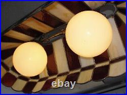 Leaded Stained Slag Glass Billiards Pool Table Hanging Lamp Light Fixture 35 Vtg