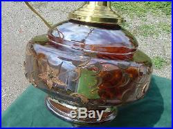 Lg Vintage Mid Century Carl Falkenstein Amber Swag Glass Hanging Lamp