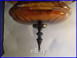 Lg Vintage Mid Century Carl Falkenstein Amber Swag Lamp Hanging Light Art Glass