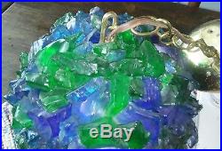 Lg. Vtg Chunky Lucite Resin Rock Candy Hanging Swag Lamp Mid Century Blue Green