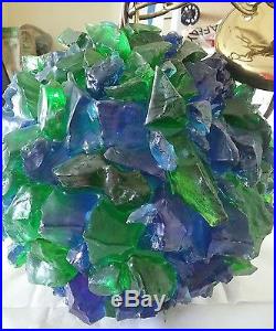 Lg. Vtg Chunky Lucite Resin Rock Candy Hanging Swag Lamp Mid Century Blue Green