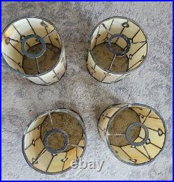 Lot Of 4 VTG Leaded Stained Glass Hanging Lamp Shade Arts & Craft