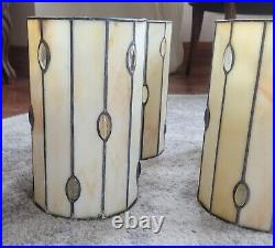 Lot Of 4 VTG Leaded Stained Glass Hanging Lamp Shade Arts & Craft