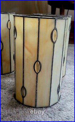 Lot Of 4 VTG Leaded Stained Glass Hanging Lamp Shade Arts & Craft