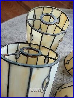Lot Of 4 VTG Leaded Stained Glass Hanging Lamp Shade Arts & Craft
