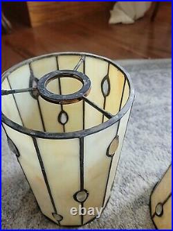 Lot Of 4 VTG Leaded Stained Glass Hanging Lamp Shade Arts & Craft