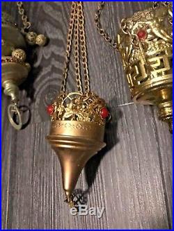 Lot Of 9 Antique & Vintage Nuns Convent Hanging Sanctuary Lamps Votive Jeweled