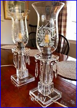 Lovely Pair of Crystal Mantel Lusters Lamps Vintage 16 Hanging Crystal Elec