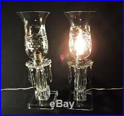 Lovely Pair of Crystal Mantel Lusters Lamps Vintage 16 Hanging Crystal Elec