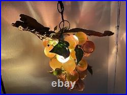 Lucite Acrylic Golden Yellow Amber Grape Cluster Hanging Swag Light Lamp vintage