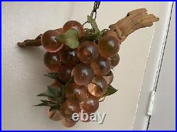Lucite Acrylic Golden Yellow Amber Grape Cluster Hanging Swag Light Lamp vintage