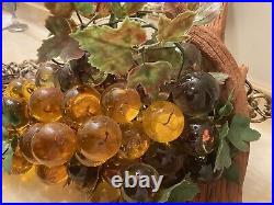 Lucite Grape Hanging Lamp. Newly Rewired. MCM Vintage 1960s Gold & Green