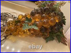 Lucite Grape Hanging Lamp. Newly Rewired. MCM Vintage 1960s Gold & Green
