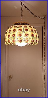 MCM 70s Felipe Derflingher, Feders Art Glass 18x12 Hanging Swag Lamp Light VTG
