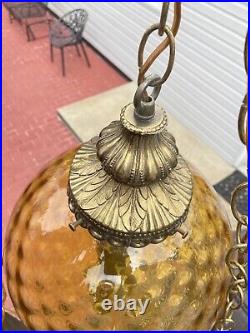 MCM Amber Globe Hanging Swag Lamp Light Chain Orb Pendant Diffuser Vtg