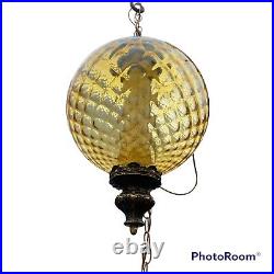 MCM Amber Globe Hanging Swag Lamp Light Chain Orb Pendant Diffuser Vtg