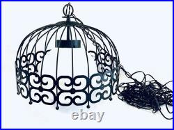 MCM Arthur Umanoff Style WROUGHT IRON Bird Cage Hanging Swag Lamp Pendant Light