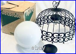 MCM Arthur Umanoff Style WROUGHT IRON Bird Cage Hanging Swag Lamp Pendant Light