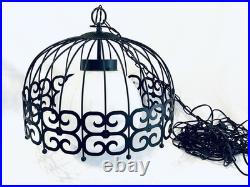 MCM Arthur Umanoff Style WROUGHT IRON Bird Cage Hanging Swag Lamp Pendant Light
