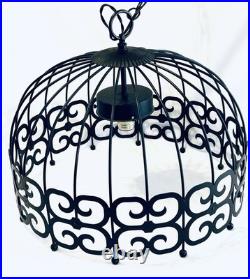 MCM Arthur Umanoff Style WROUGHT IRON Bird Cage Hanging Swag Lamp Pendant Light