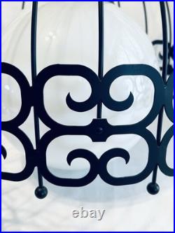 MCM Arthur Umanoff Style WROUGHT IRON Bird Cage Hanging Swag Lamp Pendant Light