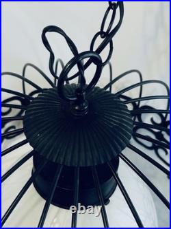 MCM Arthur Umanoff Style WROUGHT IRON Bird Cage Hanging Swag Lamp Pendant Light