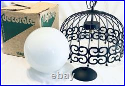 MCM Arthur Umanoff Style WROUGHT IRON Bird Cage Hanging Swag Lamp Pendant Light
